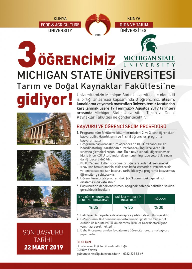 3 Öğrencimiz Michigan State Üniversitesi Tarım ve Doğal Kaynaklar Fakültesi'ne Gidiyor